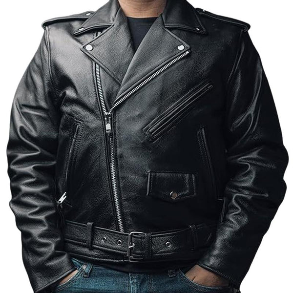 Men's Solid Color Motorcycle Casual Leather Jacket 70049771X