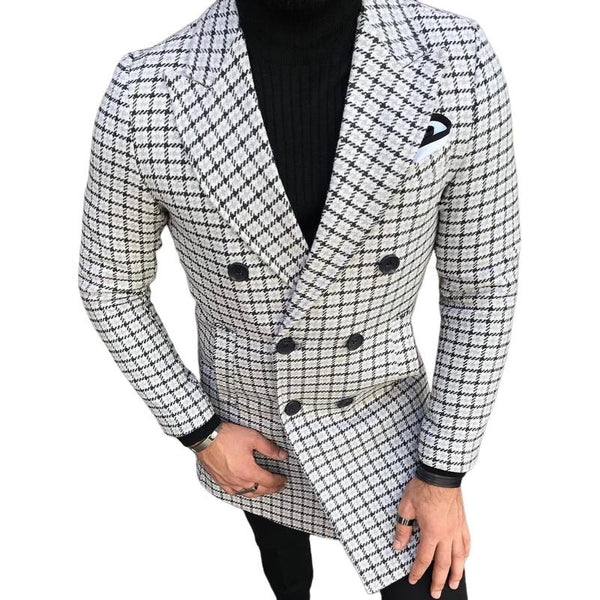 Men's Retro Casual Plaid Mid-Length Double-Breasted Coat 94794295TO