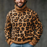 Men's Fashion Leopard Jacquard Turtleneck Warm Knitted Sweater 82831835M