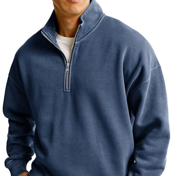 Men's Solid Loose Stand Collar Long Sleeve Casual Sweatshirt 86742073Z