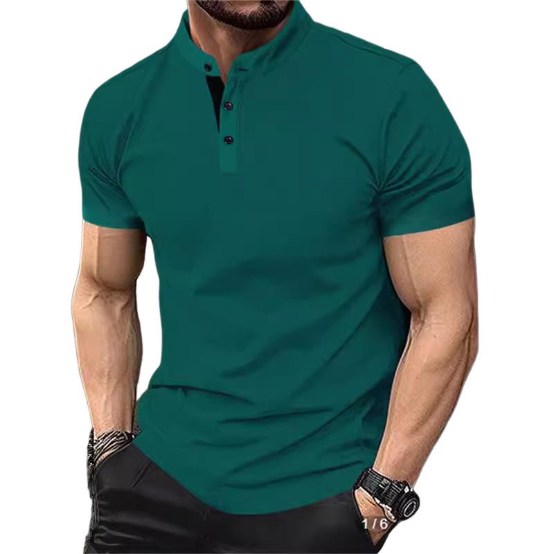 Men's Casual Contrast Henley Collar Short Sleeve T-Shirt 97792724M