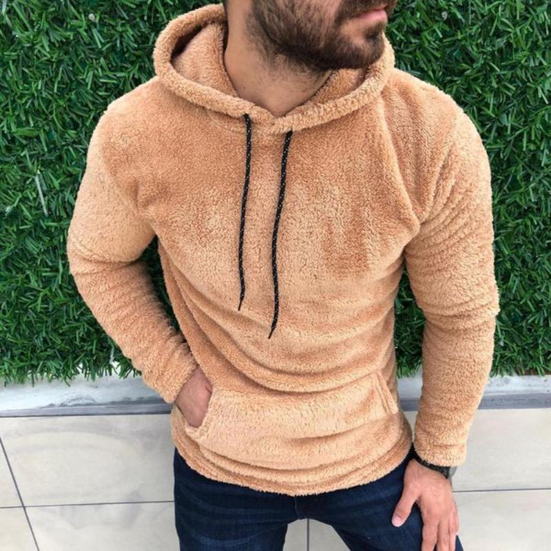 Men's Retro Casual Solid Color Plush Hooded Sweatshirt 28269368TO