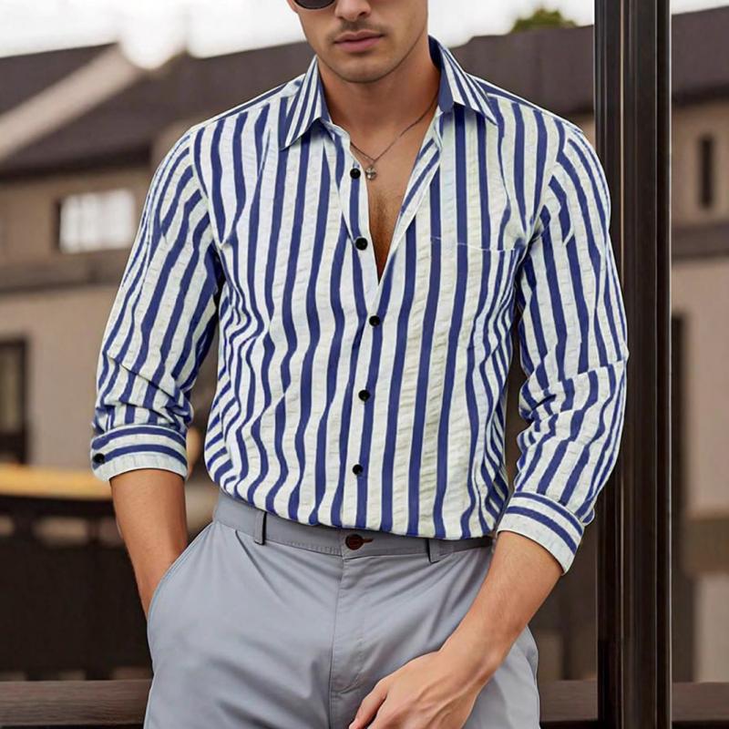 Men's Striped Casual Long Sleeve Shirt 94706142Y