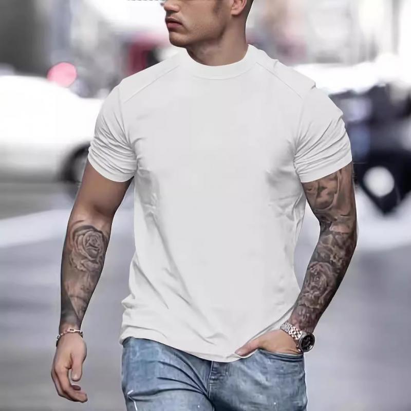 Men's Solid Suede Round Neck Short Sleeve T-shirt 63529907Z