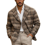 Men's Check Printed Woolen Lapel Jacket Coat 12626171Y