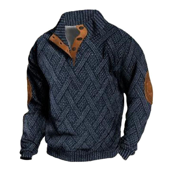 Men's Vintage Stand-collar Pullover Textured Knitted Sweater 34209960X