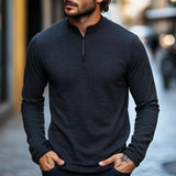 Men's Casual Waffle Stand Collar Zipper Pullover Long Sleeve T-shirt 89144085M