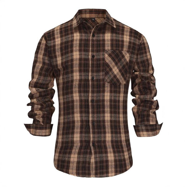 Men's Vintage Casual Flannel Plaid Lapel Long Sleeve Shirt 49880234TO