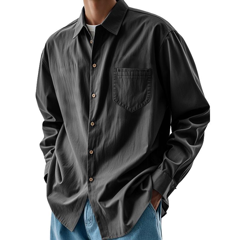 Men's Casual Cotton and Linen Chest Pocket Long Sleeve Shirt 93745372Y