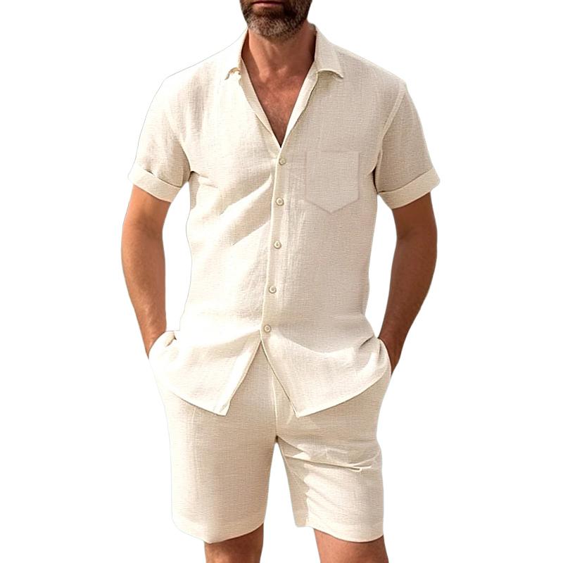 Ensemble chemise à manches courtes et short en coton et lin pour homme 68755970Y