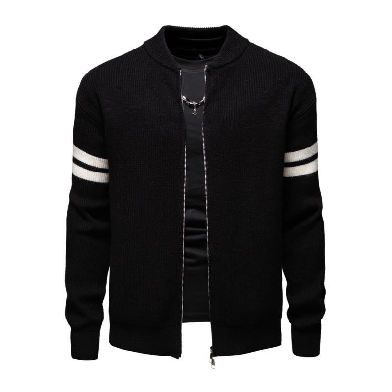 Men's Casual Stand-up Collar Colorblock Loose Zipper Knitted Cardigan 24106709M