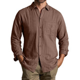 Men's Casual Solid Color Chest Pocket Long Sleeve Shirt 71887713Y