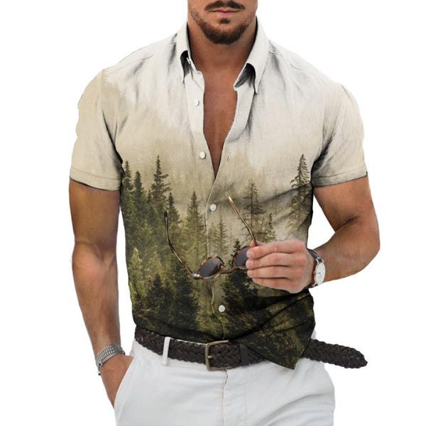 Men's Retro Gradient Forest Short Sleeve Shirt 87569654TO