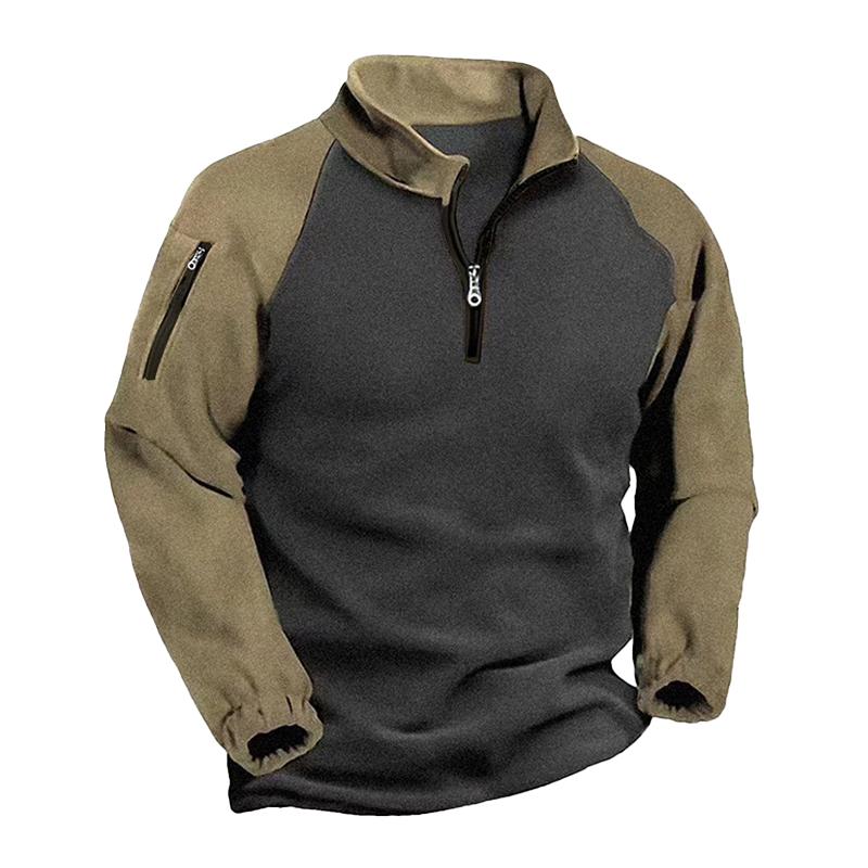 Men's Outdoor Plush Warm Colorblock Stand Collar Long Sleeve Sweatshirt 04930287Z