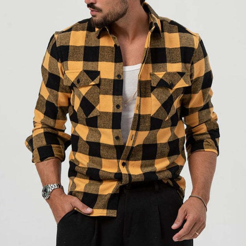 Chemise à manches longues à carreaux rétro décontractée pour hommes 62039387TO