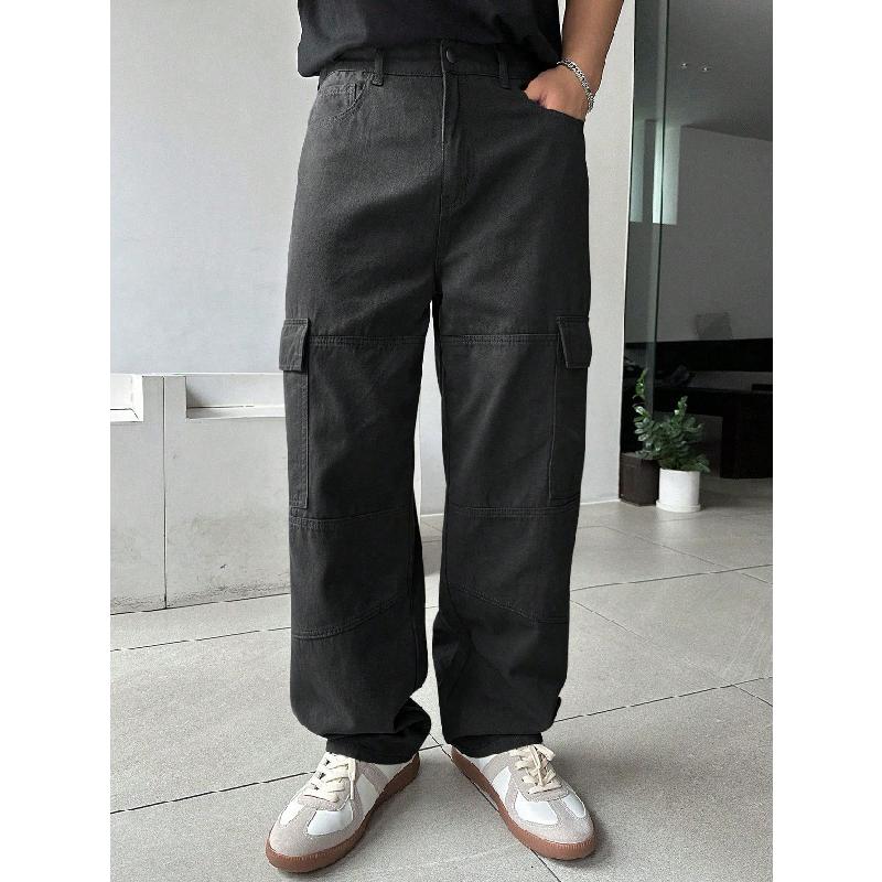 Men's Vintage Solid Color Multi-Pocket Cargo Pants 28642978Y