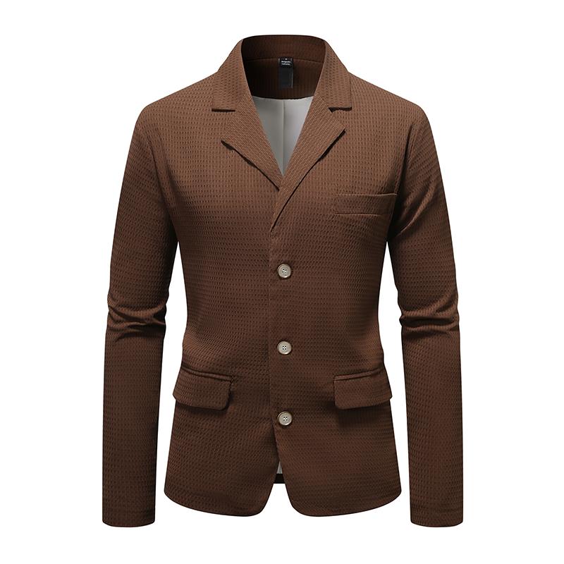 Blazer monopetto slim fit con revers a tacca e motivo a nido d'ape da uomo, tinta unita, 06434390Z