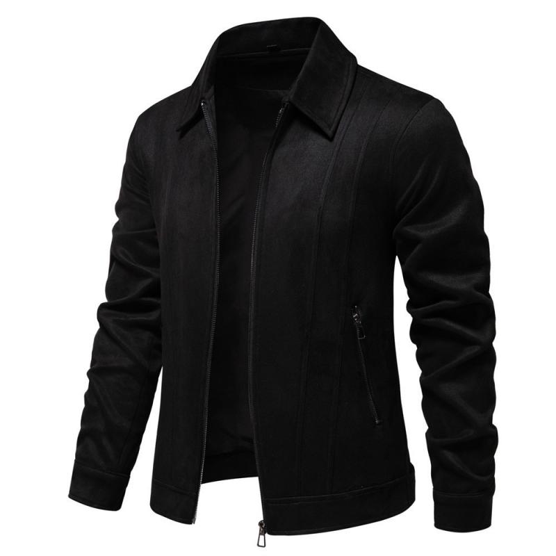 Men's Solid Color Suede Lapel Long Sleeve Zipper Jacket 08354140Z