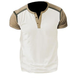 Men's Color Block Henley Collar Short Sleeve T-Shirt 23456326Y