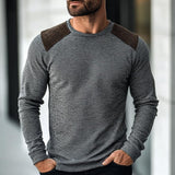 Men's Casual Round Neck Suede Patch Slim Fit Long Sleeve T-shirt 52624266M