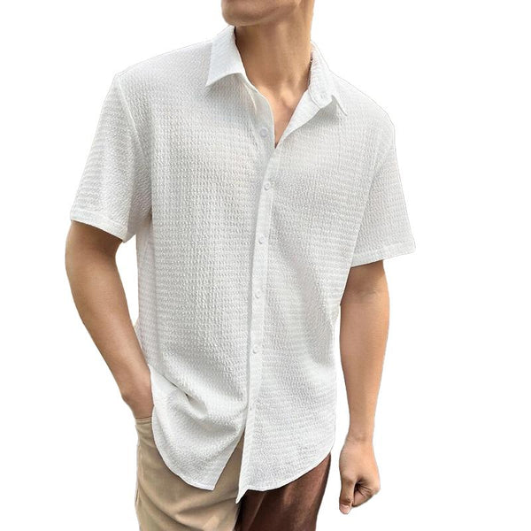 Men's Solid Lapel Short Sleeve Casual Shirt 08741996Z