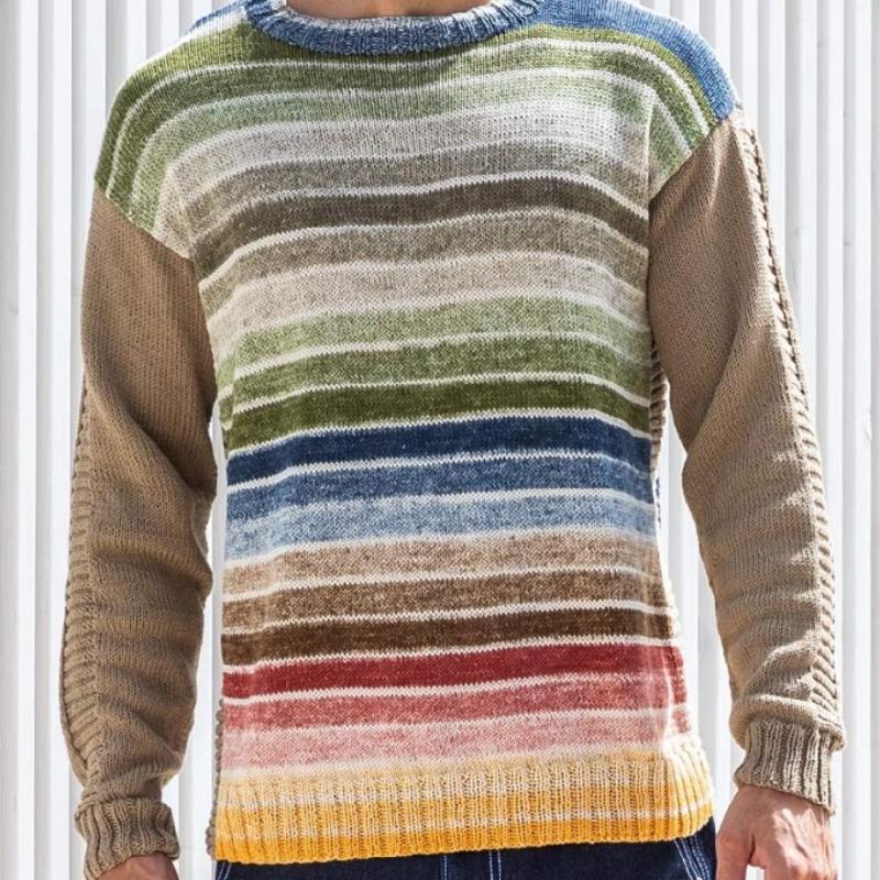 Men's Stylish Colorful Striped Crew Neck Sweater 31791179F