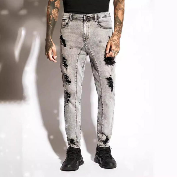 Men's Fashion Distressed Hole Patchwork Casual Jeans 25557069Z