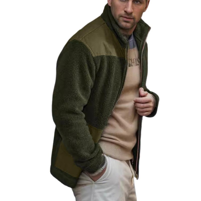 Men's Casual Polar Fleece Colorblock Stand Collar Jacket 22312145F