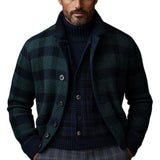 Men's Retro Christmas Plaid Lapel Single-Breasted Knitted Cardigan 49509490Y