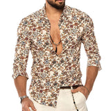 Men's Retro Casual Floral Lapel Long Sleeve Shirt 11112555TO