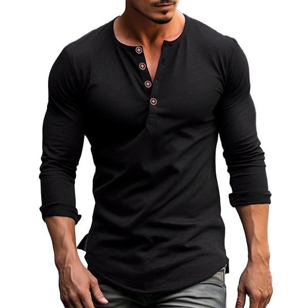 Men's Solid Henley Collar Long Sleeve Casual T-shirt 18309237Z