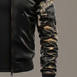 Men's Classic Retro Casual Stitching Camouflage Leather Jacket 18991830K