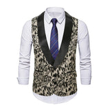 Men's Vintage Printed Shawl Collar Single Breasted Slim Vest (Shirt and Tie Excluded) 51704358M