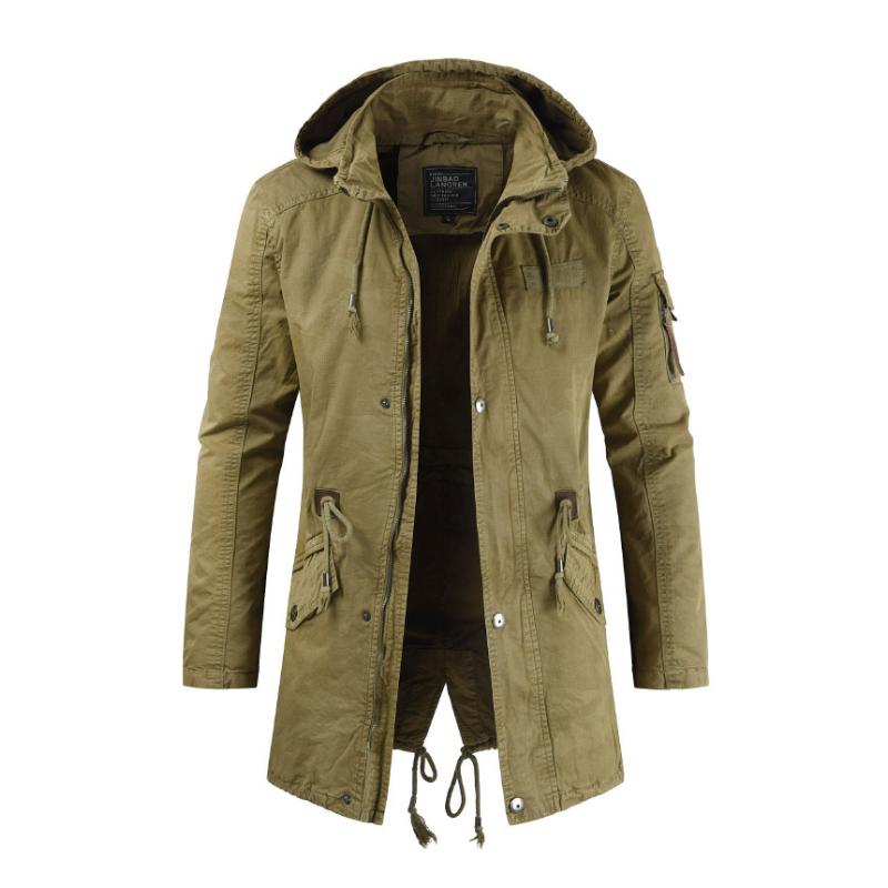 Men's Casual Outdoor Cotton Stand Collar Hooded Zipper Mid-length Trench Coat 69828861M