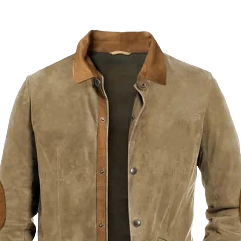 Men's Classic Vintage Leather and Suede Light Jacket 15003446K