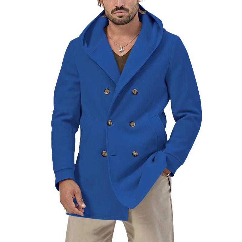 Men's Solid Hooded Double Breasted Casual Coat 62030960Z