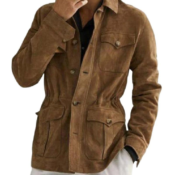 Men's Classic Vintage Multi-Pocket Suede Lapel Jacket 04853630F