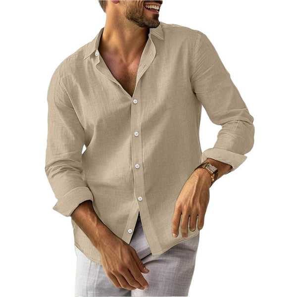 Men's Casual Solid Color Lapel Long Sleeve Shirt 56594338Y