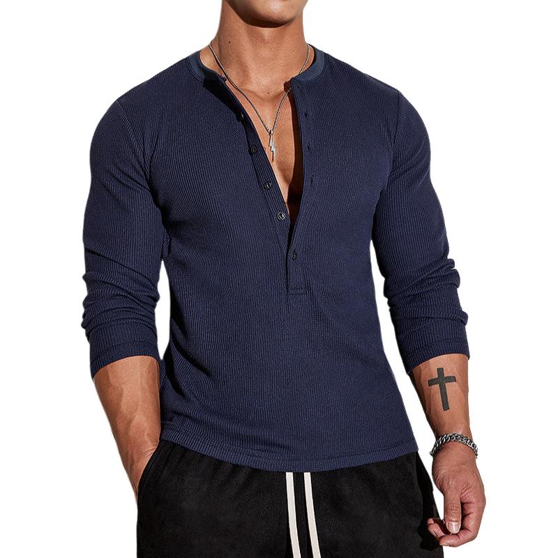 Herre fritidsstriper Henley krage Slim Fit Langermet T-skjorte 33891968M