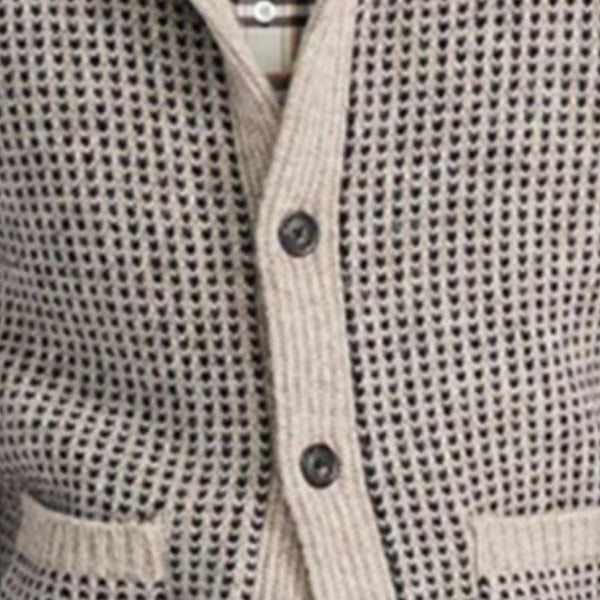 Men's Casual Lapel Jacquard Casual Knitted Cardigan 94436941F