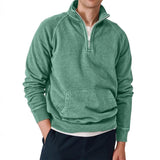 Men's Solid Zip Stand Collar Long Sleeve Kangaroo Pocket Sweatshirt 47037366Z