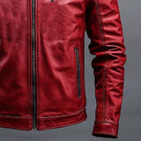 Men's Classic Vintage Slim Stand Collar Leather Jacket 03607885K