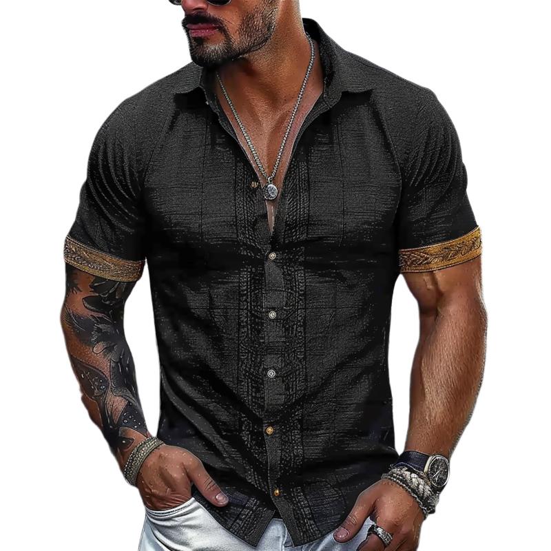 Men's Printed Short Sleeve Lapel Shirt 89663506X