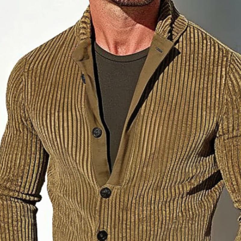 Men's Retro Casual Solid Color Striped Button Cardigan 62368633TO