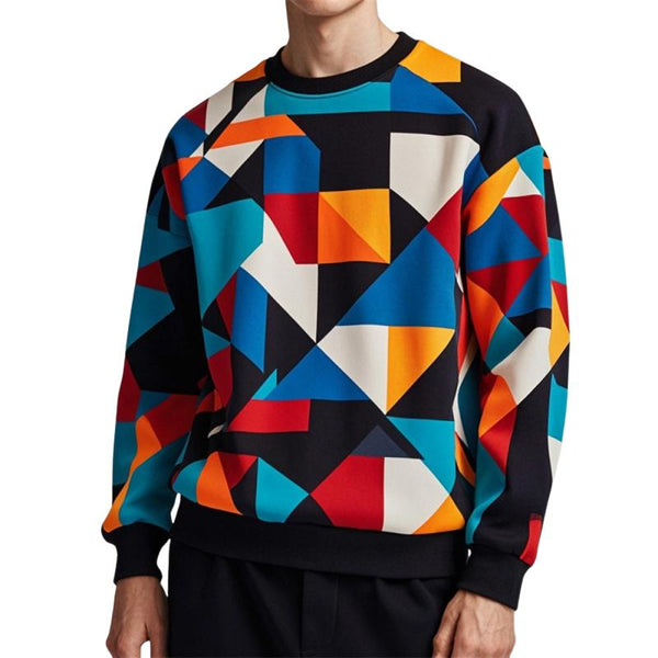 Men's Geometric Print Crew Neck Long Sleeve Sweatshirt 86189758Y