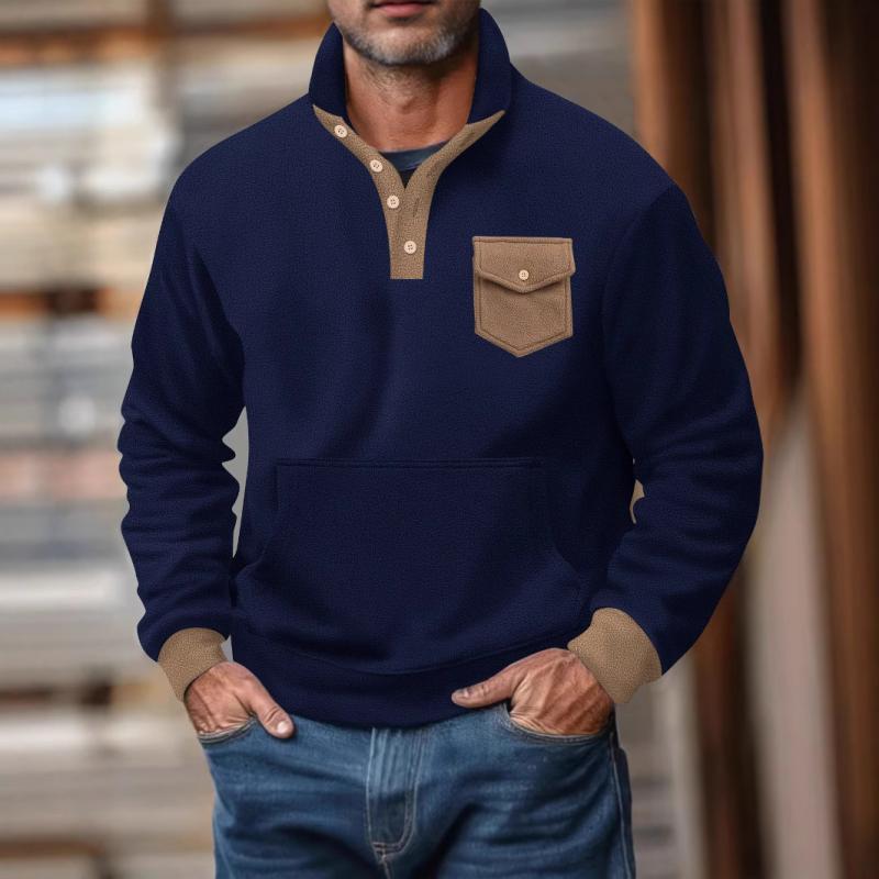 Men's Casual Polar Fleece Stand Collar Kangaroo Pocket Tactical Sweatshirt 93397847M