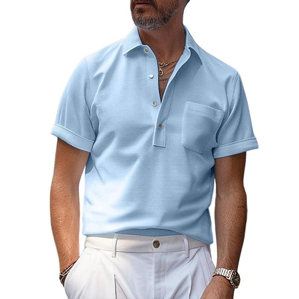 Men's Casual Cotton Blend Lapel Patch Pocket Short Sleeve Polo Shirt 75628764M