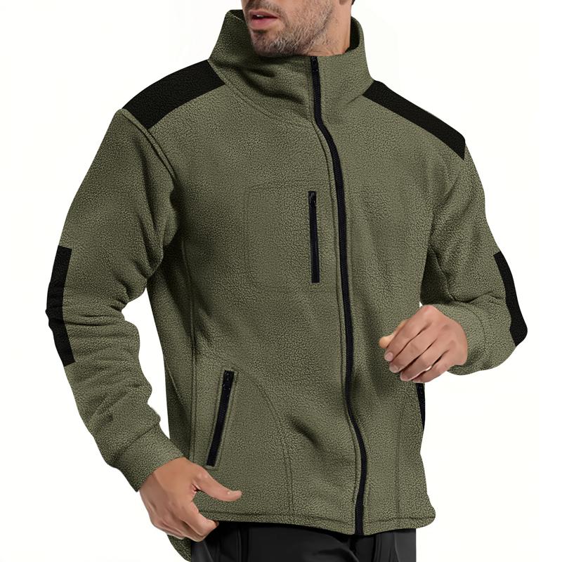 Men's Colorblock Polar Fleece Lapel Long Sleeve Zipper Outdoor Jacket 13105991Z