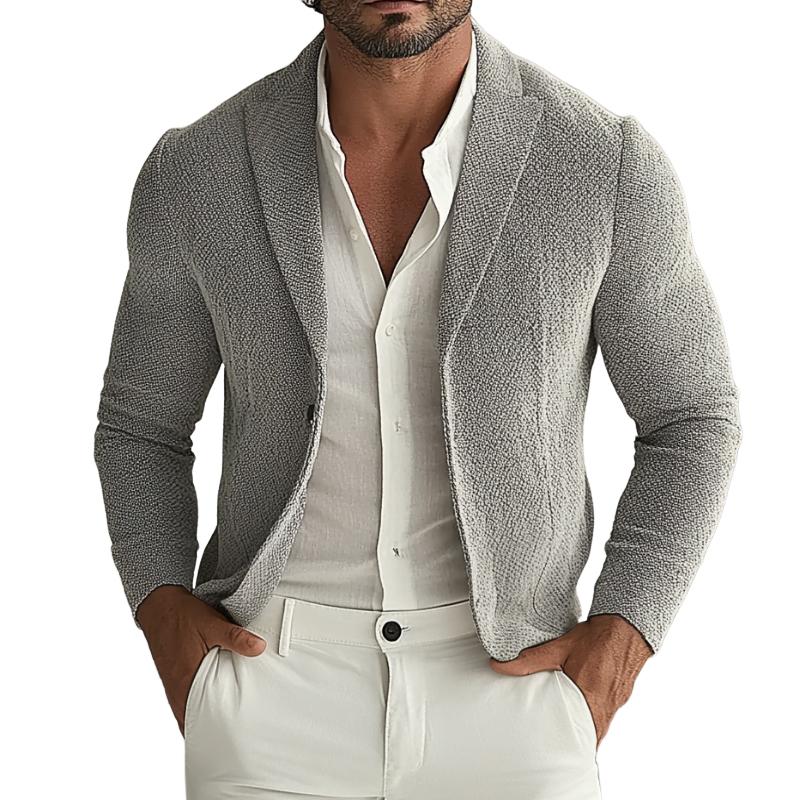 Veste à revers mince de couleur unie tendance rétro décontractée pour hommes 65857505TO