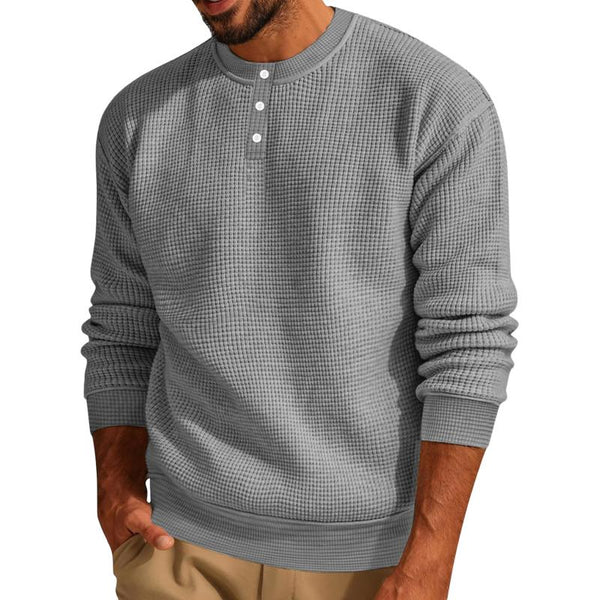 Men's Casual Henley Collar Waffle Loose Long Sleeve Sweatshirt 92293796M